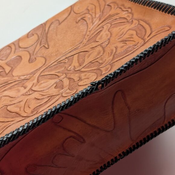 Vintage Hand Tooled Leather Purse Crossbody Shoulder Bag W/ Lily Flower & Fairy - Picture 14 of 14